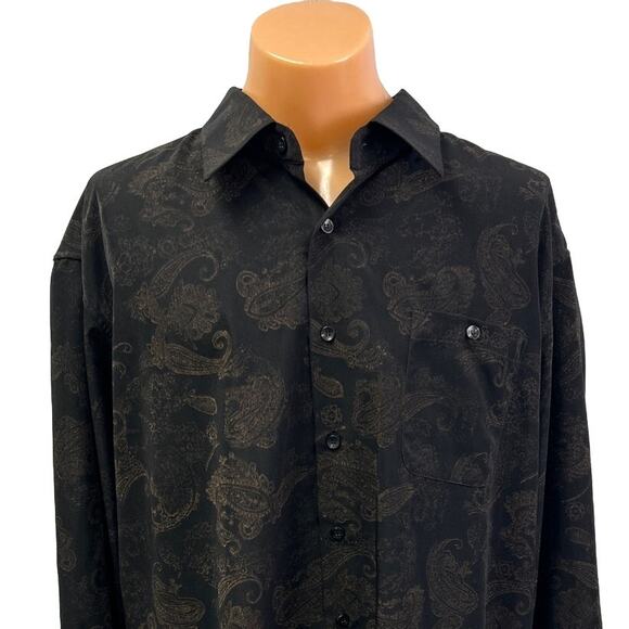 Mondo Uomo Italia Mens XXL Long Sleeve Button Up Metalic Paisley Polyester Shirt - Picture 2 of 4